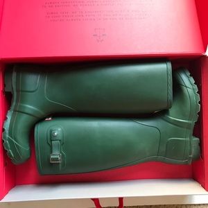 Hunter green tall hunter rain boot